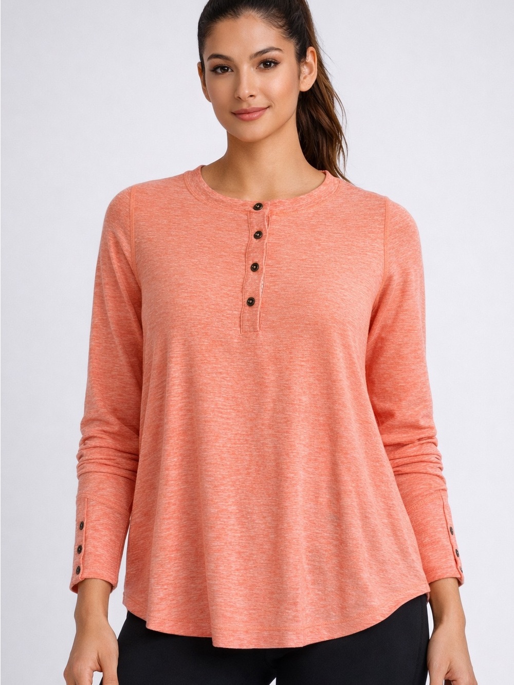 Lululemon Ride On Henley Long Sleeve Heathered Orange Top size 6 - Picture 3 of 12